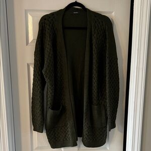 Dark Green Open-Front Cardigan